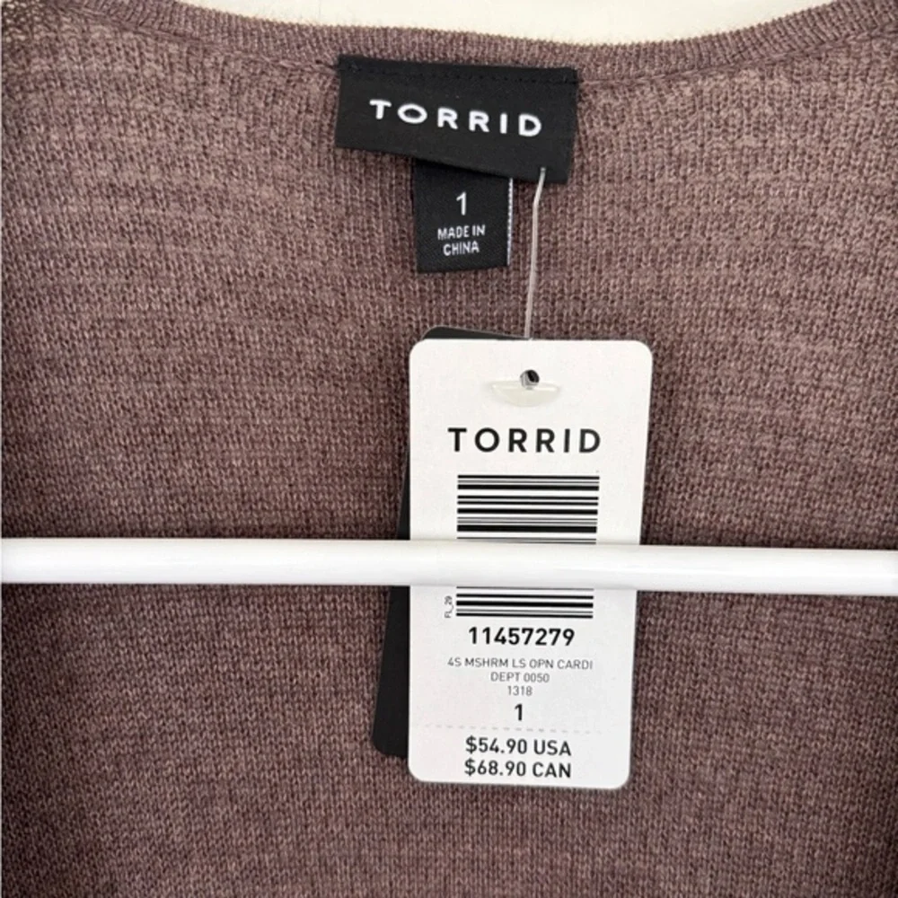 NWT Torrid Women's Brown Open Knit Long Sleeve Open Front Peplum Cardigan Size 1